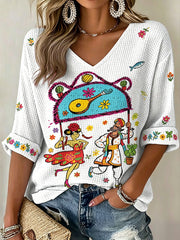 Women's Santos Populares Sardinha Art Printed Waffle T-shirt