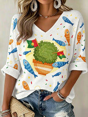 Women's Santos Populares Sardinha Art Printed Waffle T-shirt