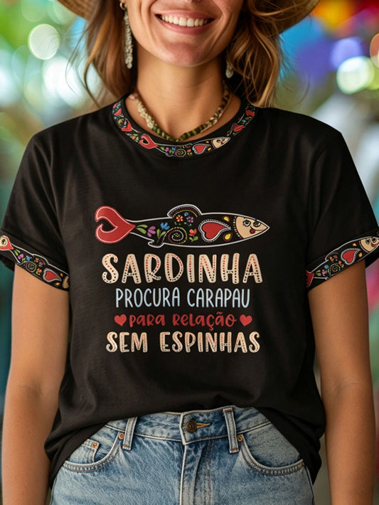 Women's Santos Populares Sardinha Art Printed T-Shirt
