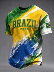 Men's Brazilian Football Fan Crew Neck Short Sleeve T-Shirt