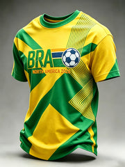 Men's Brazilian Football Fan Crew Neck Short Sleeve T-Shirt