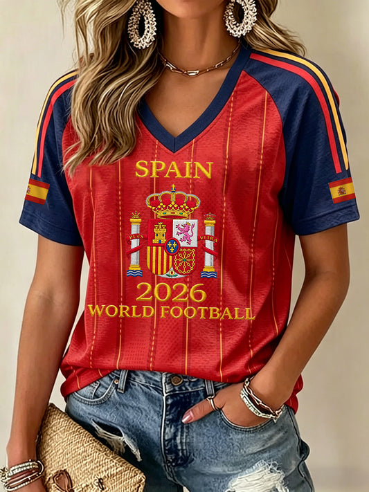 Women's Gift For Spain Soccer Fans Print Casual V-Neck Tee
