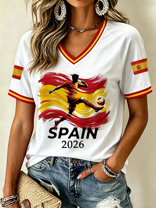 Women's Gift For Spain Soccer Fans Print Casual V-Neck Tee