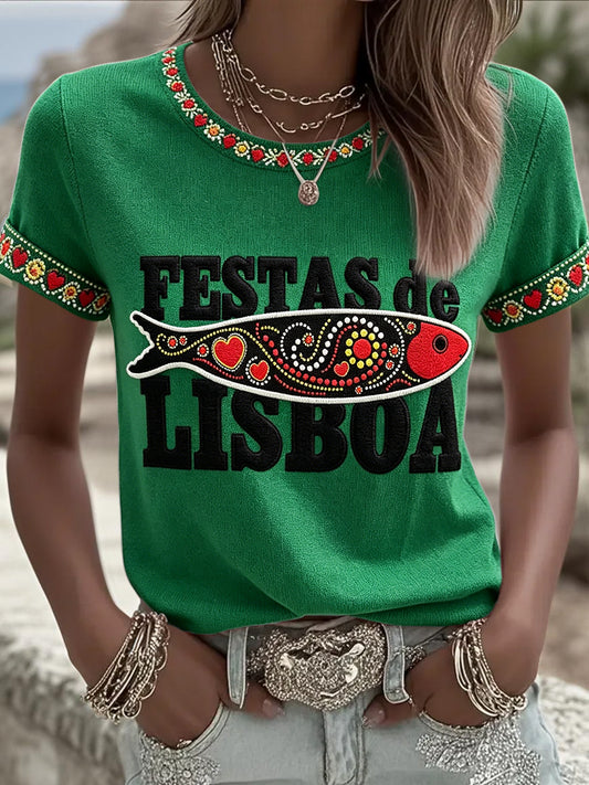 Women's Santos Populares Art Printed T-shirt