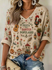 Women's Santos Populares Art Printed Waffle T-shirt