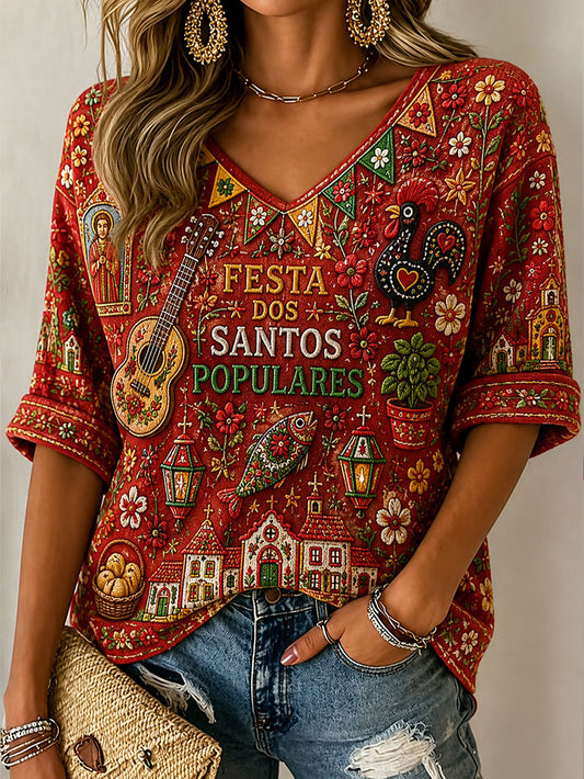 Women's Santos Populares Art Printed T-shirt