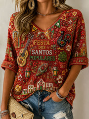 Women's Santos Populares Art Printed T-shirt