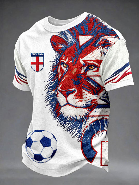 Men's British Football Lion Embroidered Casual Unisex T-shirt