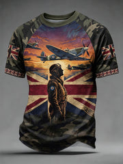 Men's UK Flag Veteran Camouflage Print Casual Tee