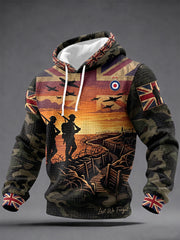 Men's UK Flag Veteran Camouflage Print Casual Waffle Hoodie