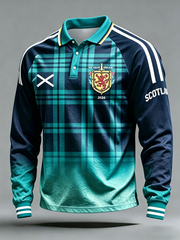 Men's UK Football Lover Scotland Printed Three Button Shoulder Plug Long Sleeve