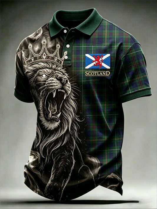 Men's Scottish Plaid Lion Short Sleeve Top