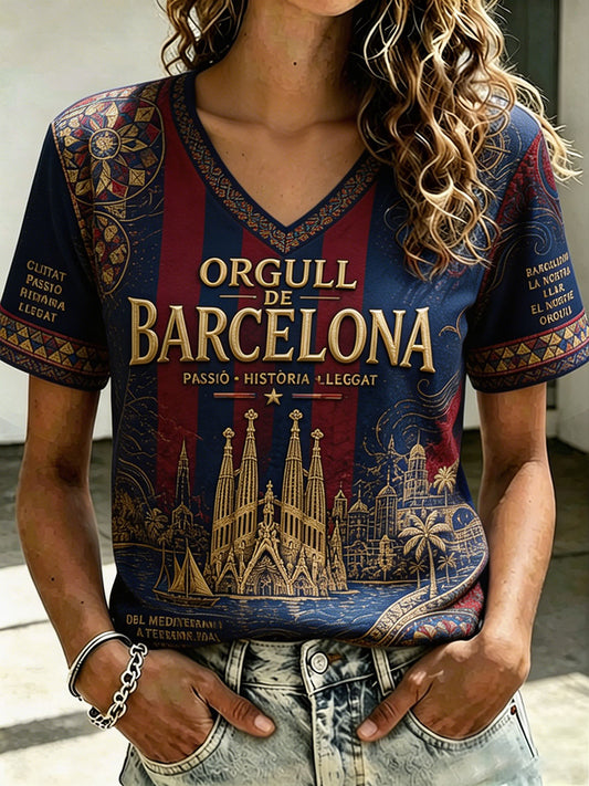 Women's Barcelona Football Lover Printed T-shirt