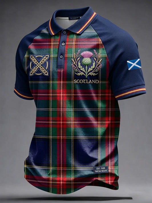 Men's Scottish Thistle Plaid Flag Short Sleeve Top