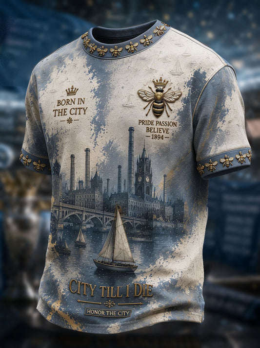 Men's Manchester Football Lover City&Bee Art Printed T-shirt