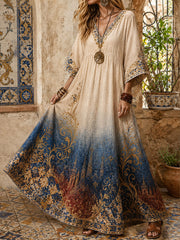 Women's Barcelona Floral Art Printed Linen Dress