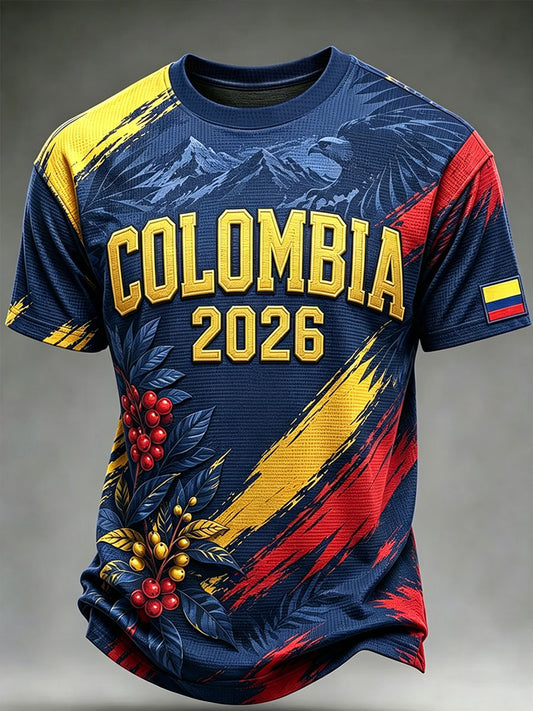 Men's Colombian Football Casual Print Waffle Short Sleeve