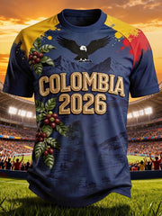 Men's Colombian Football Casual Print Waffle Short Sleeve