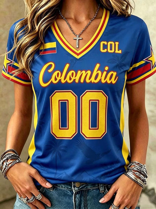 Women's Colombian Football Casual Print short-sleeved T-shirt