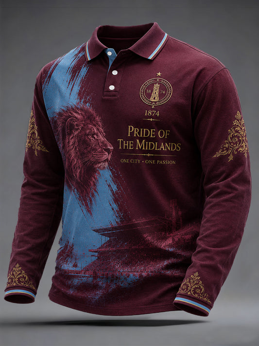 Men's Gift For football Fans Print Casual Long-Sleeve Polo