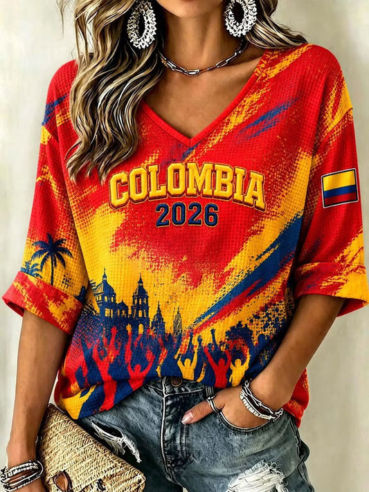 Women's Colombian football casual Waffle T-shirt