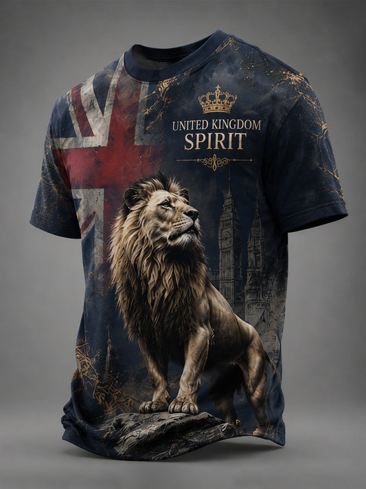 Men's Pride Of Britain UK Flag Lion Print Casual Tee