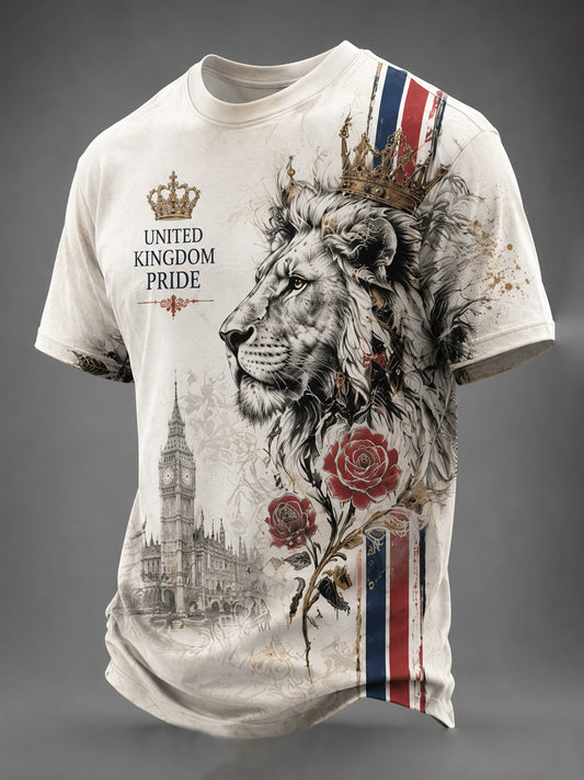 Men's Pride Of Britain UK Flag Lion Print Casual Tee