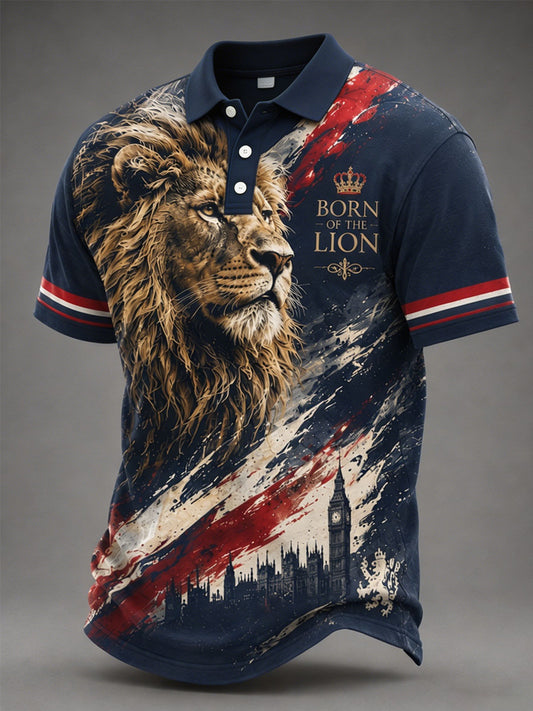 Men's Pride Of Britain UK Flag Lion Print Casual Polo