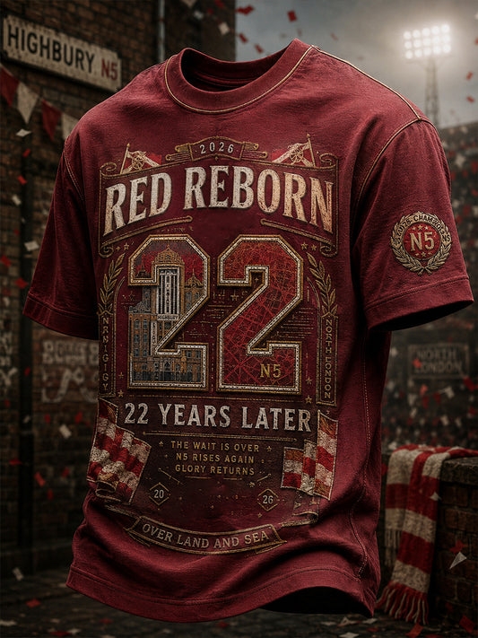 Men's North London 22 Red Reborn Champion Football Lover Printed T-shirt