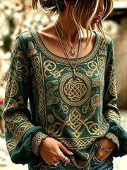 Women's Celtic Print Casual T-shirt