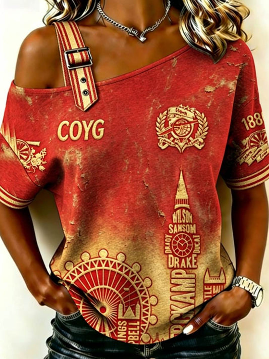 Women's RED CITY FOREVER Printed Off-the-Shoulder Short-Sleeve T-Shirt