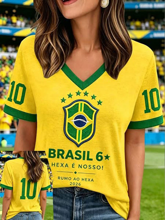 Women's Brazil Football Lover Printed T-shirt