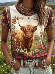 Women's Highland Denim Plaid Print T-shirt