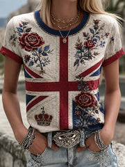 Women's British style Plants And Flowers Print Casual T-Shirt
