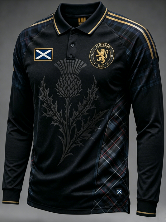 Men's SCOTLAND Printed Three Button Shoulder Plug Long Sleeve
