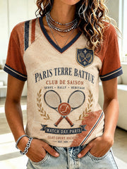 Women's Championnats Internationaux de France de Tennis Printed V-neck T-shirt