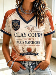 Women's Championnats Internationaux de France de Tennis Printed V-neck T-shirt