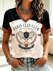 Women's Championnats Internationaux de France de Tennis Printed V-neck T-shirt