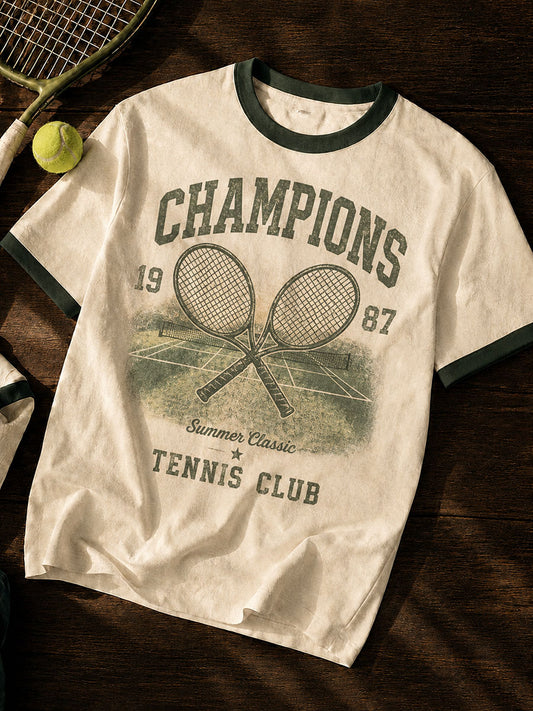Men's Tennis Print Casual T-Shirt