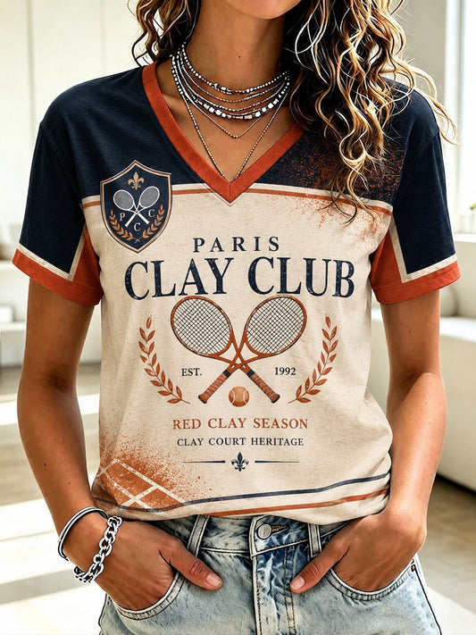 Women's Championnats Internationaux de France de Tennis Printed V-neck T-shirt