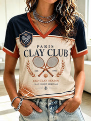 Women's Championnats Internationaux de France de Tennis Printed V-neck T-shirt