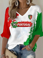 Women's Portuguese Football Print Casual T-shirt