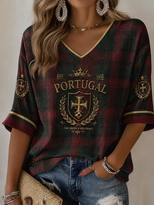 Women's Portuguese Football Print Casual T-shirt