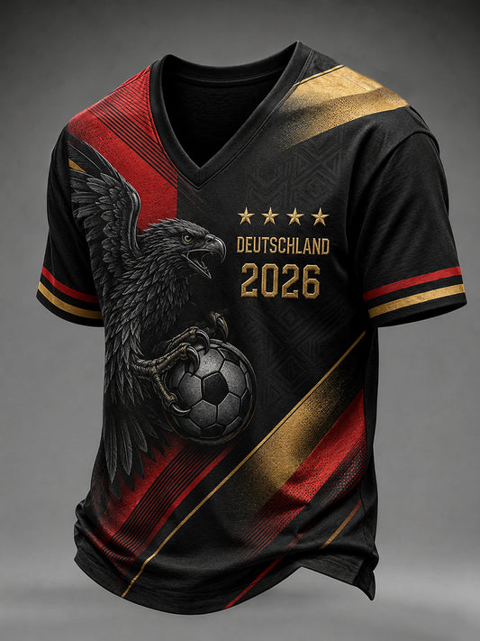 Herren Deutschland Fußball-Fan T-Shirt mit V-Ausschnitt bedruckt