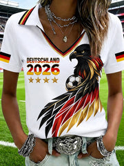 Women's German Football Fan Printed V-neck T-shirt