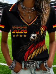 Women's German Football Fan Printed V-neck T-shirt