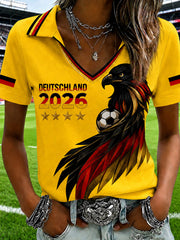 Women's German Football Fan Printed V-neck T-shirt