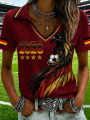 Women's German Football Fan Printed V-neck T-shirt