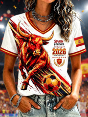 Women's Gift For Spain Soccer Fans Print Casual V-Neck Tee