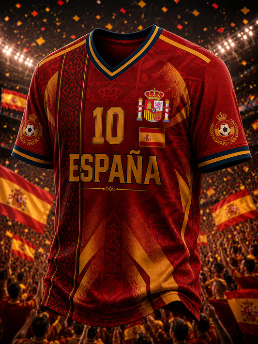 Men's Spain Football Lover Short Sleeves V-neck T-shirt